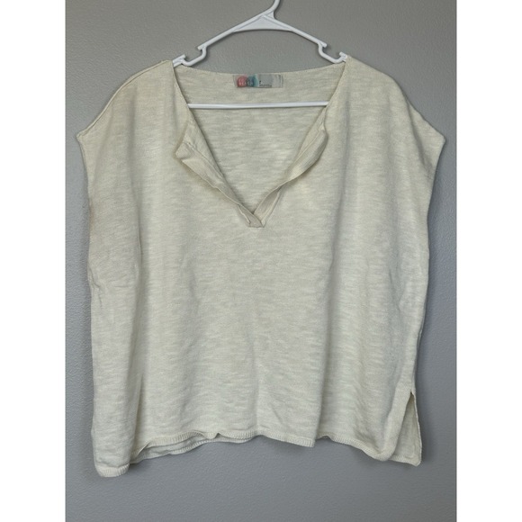 FP Beach Marina Del Sol Sweater Top Cream small oversized boho Beach Preppy Knit - Picture 2 of 12
